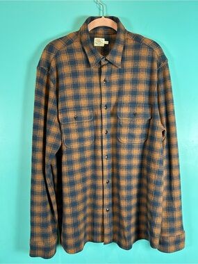 Faherty Brown and Navy Plaid Button-Up Legend Sweater Shirt XL